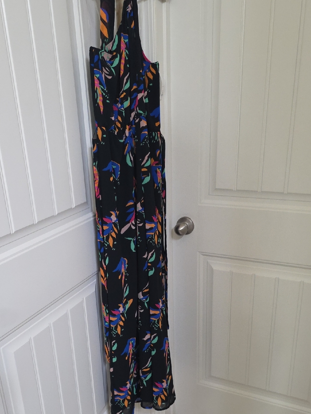 Nine West Black Jumpsuit with Multicolor Leaf Print
